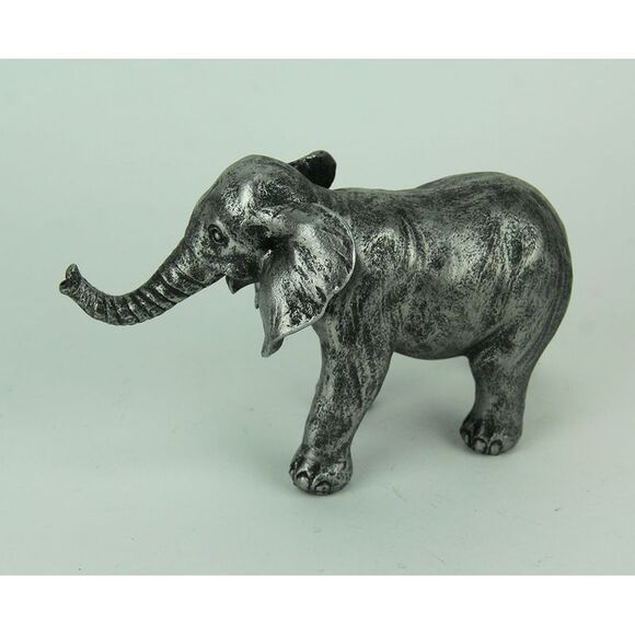 Antique Silver Finish Walking Trunk Up Elephant Statue - Picture 2 of 3